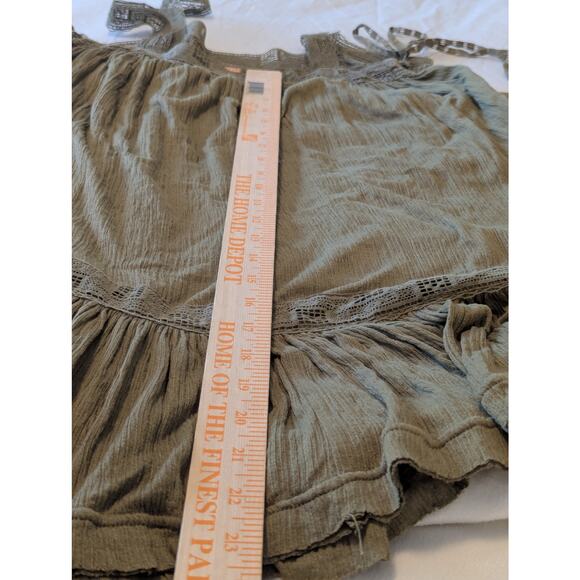 Free People Sweet Thing Tunic Crochet Lace Up Olive Green Airy Flowy Boho Sz S - Picture 7 of 7